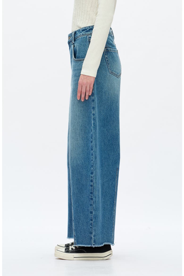 Frayed Mid Rise Drop Crotch Barrel Jeans, Alternate, color, MEDIUM BLUE