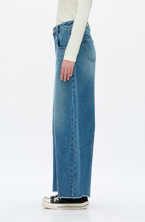 Bayeas Frayed Mid Rise Drop Crotch Barrel Jeans In Blue