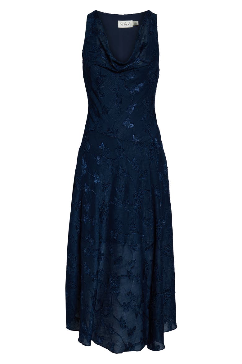 Cowl Neck Jacquard Midi Dress, Alternate, color, NAVY