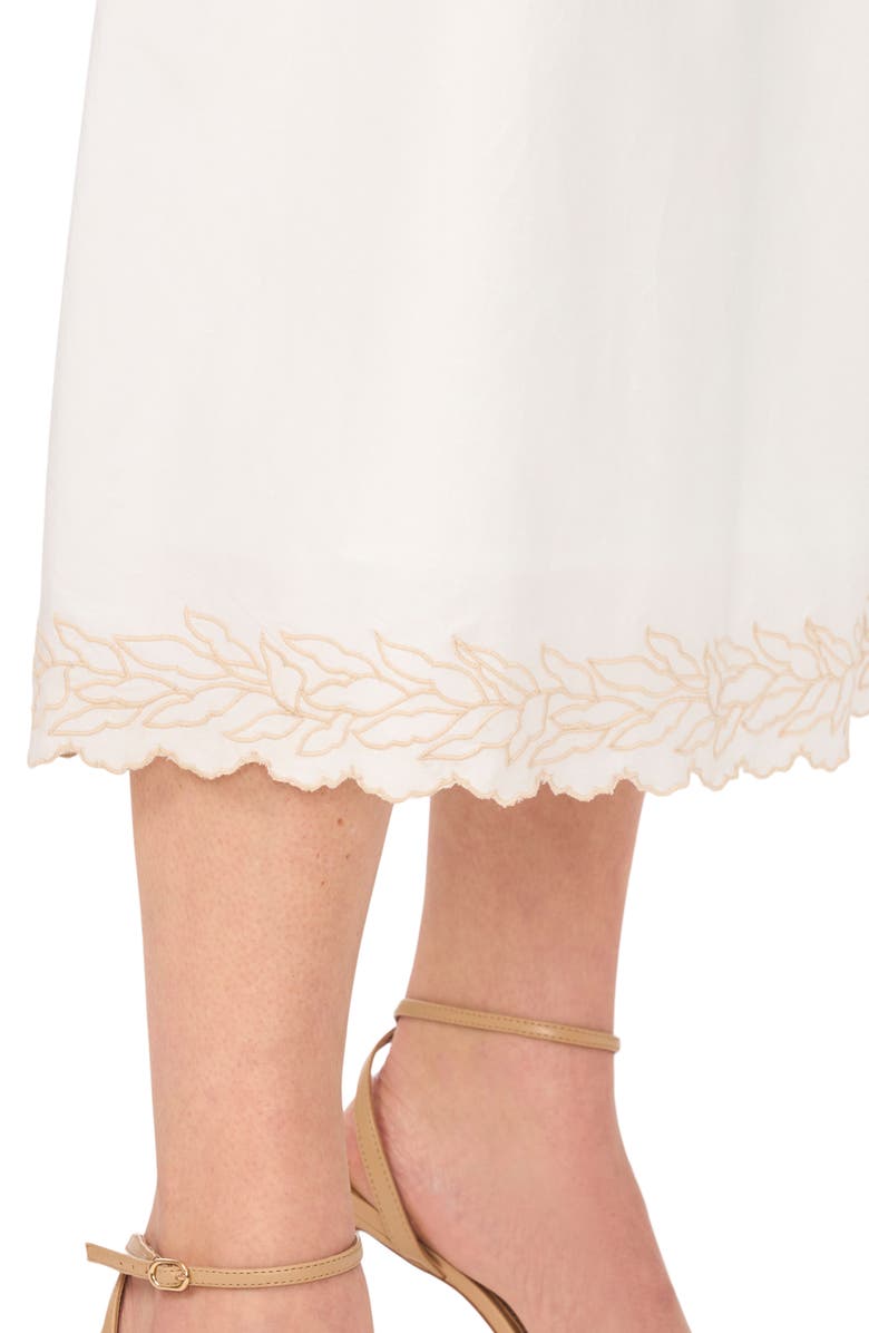 CeCe Smocked Waist Embroidered Midi Skirt, Alternate, color, Ultra White
