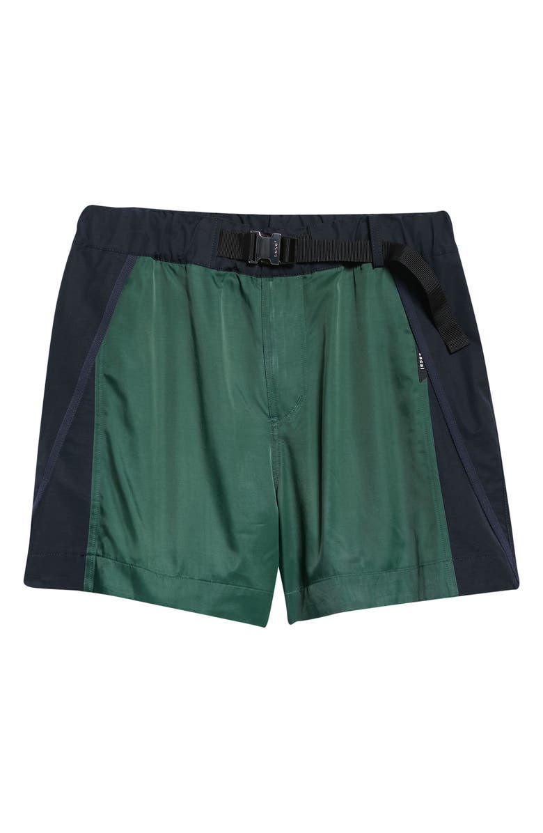 Sacai Belted Colorblock Twill Shorts, Alternate, color, Green
