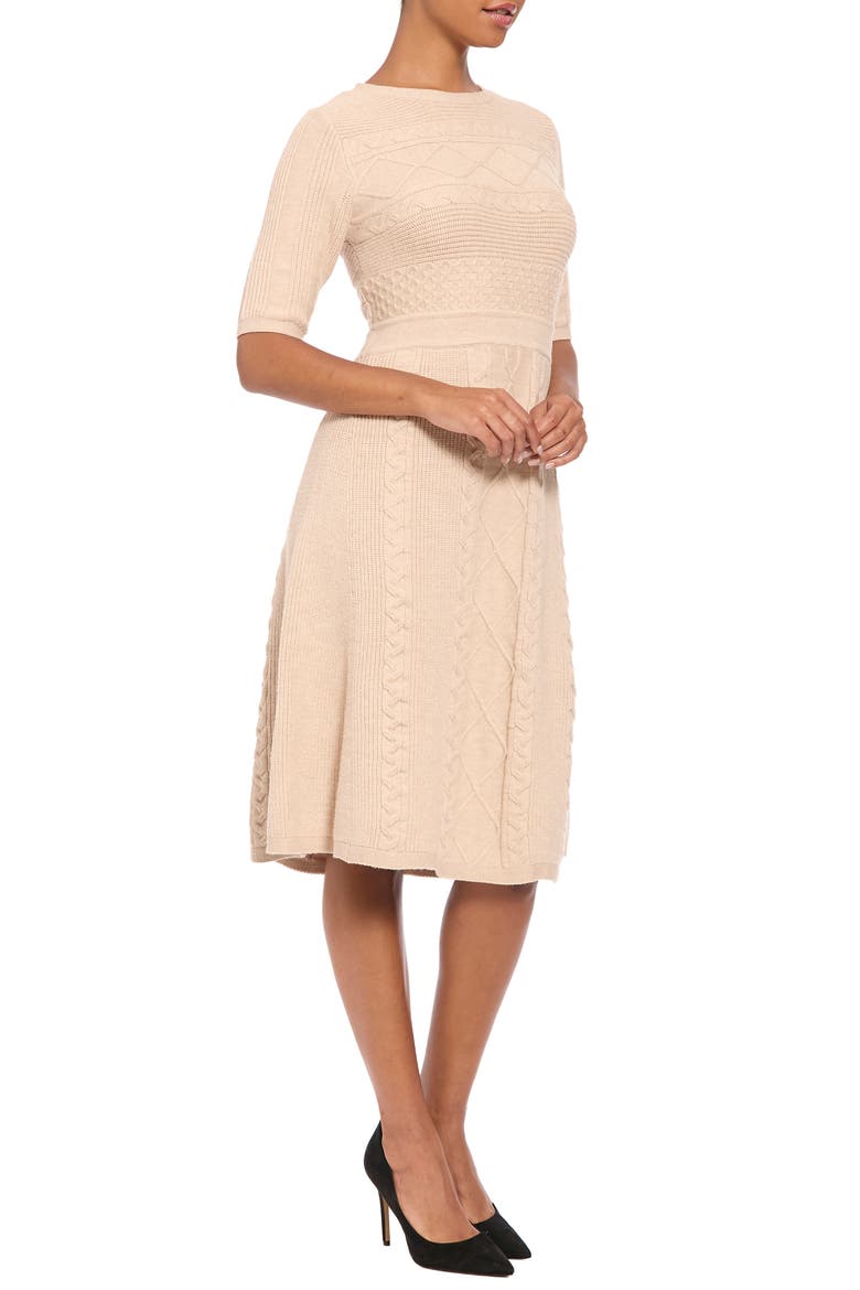 Mixed Cable Knit Sweater Dress, Alternate, color, CAMEL HTHR