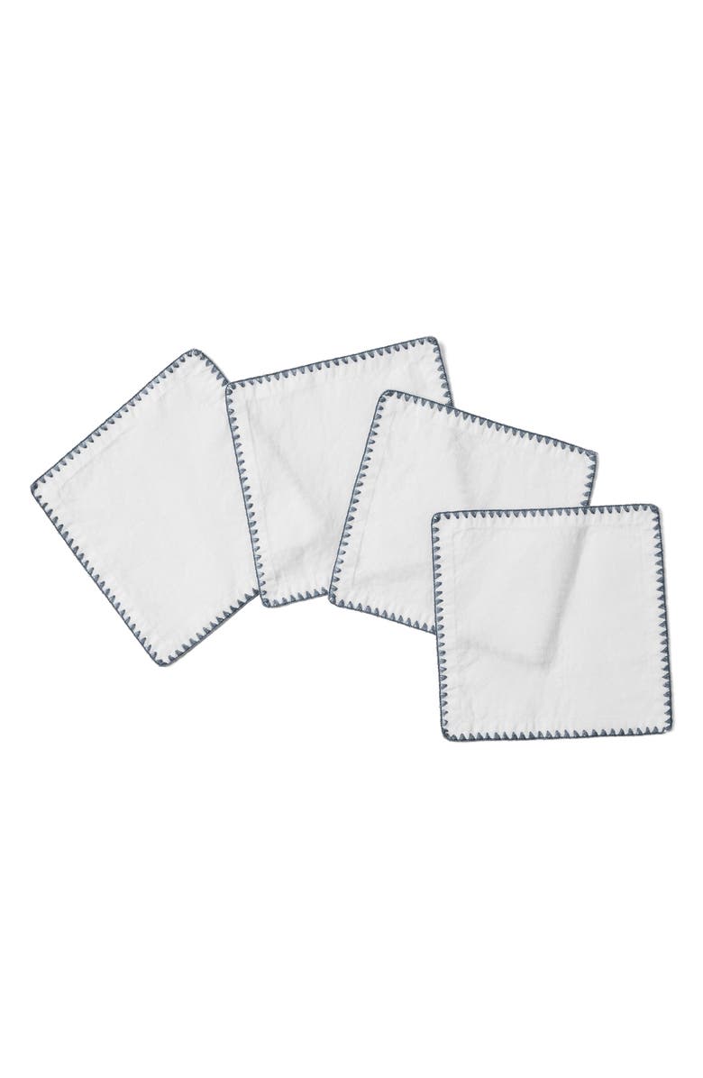 Coyuchi Olivos Embroidered Organic Linen Napkins, Main, color, Alpine White/ Gulf