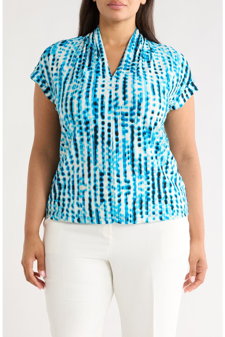 Blurred Line Print Stretch Crepe Top, Main, color, BRIGHT AZUL MULTI