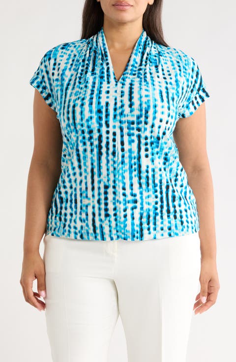 Blurred Line Print Stretch Crepe Top (Plus)