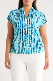 KASPER Blurred Line Print Stretch Crepe Top