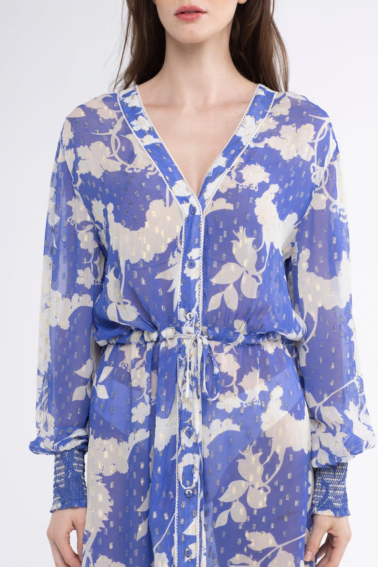 Cabana Cover-Up Flower Kaftan Dress, Alternate, color, Blue