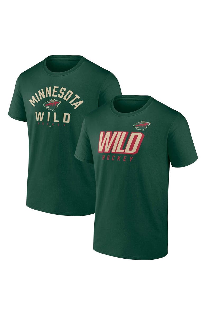 FANATICS Men's Fanatics Branded Green Minnesota Wild Wordmark Two-Pack T-Shirt Set, Main, color, 