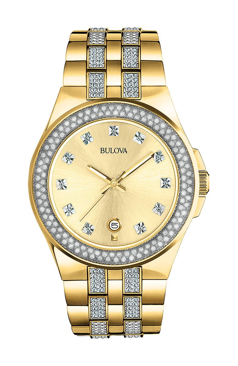 BULOVA Men's Swarovski Crystal Accented Quartz Bracelet Watch, 42mm, Main, color, Gold-Tone