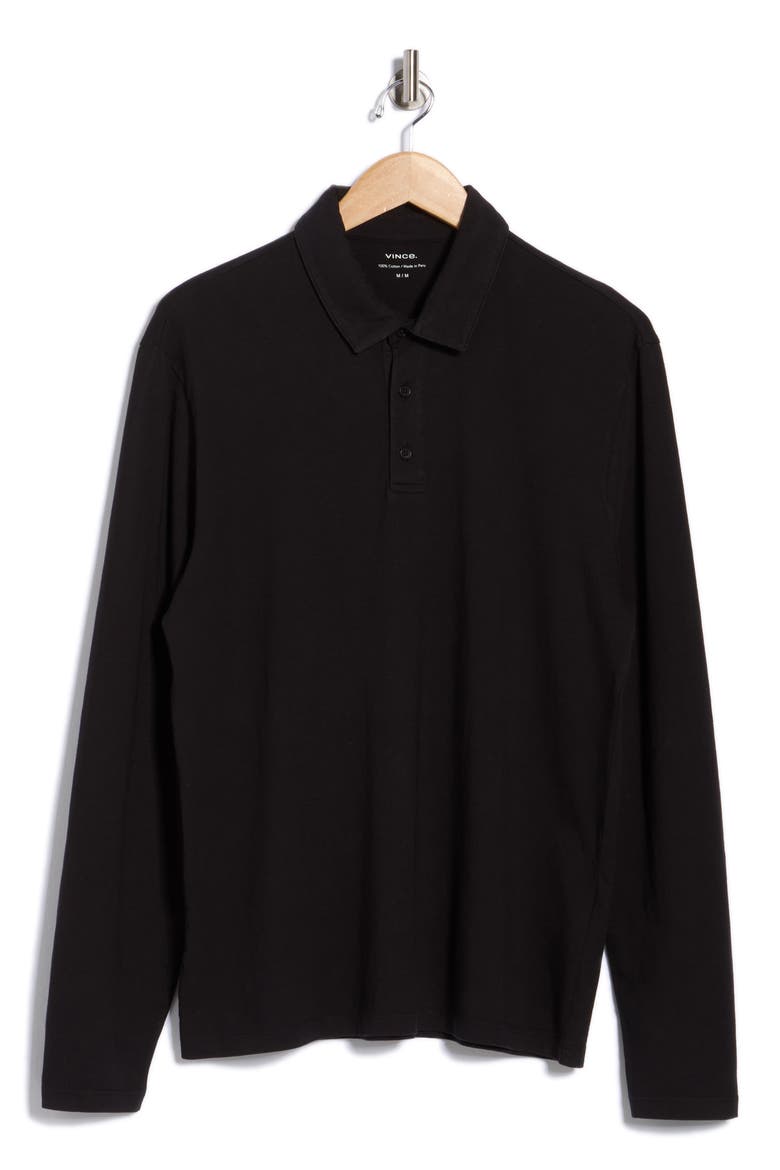 Cotton Long Sleeve Polo, Alternate, color, BLACK