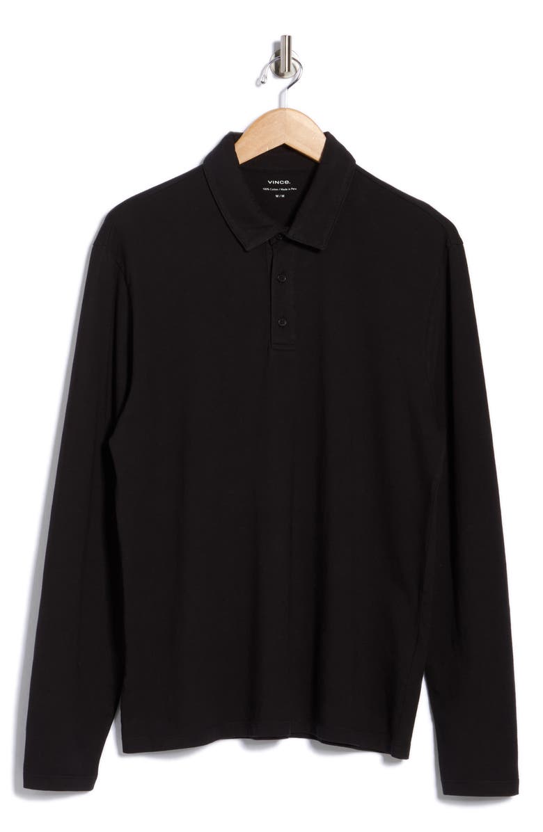 Vince Cotton Long Sleeve Polo, Alternate, color, Black
