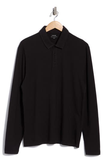 Vince Cotton Long Sleeve Polo In Black