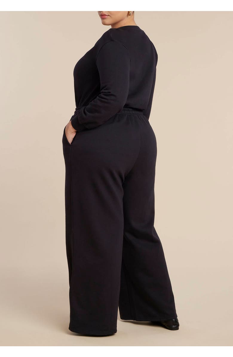 ELOQUII Elements Button Up Long Sleeve Jumpsuit, Alternate, color, Black Onyx