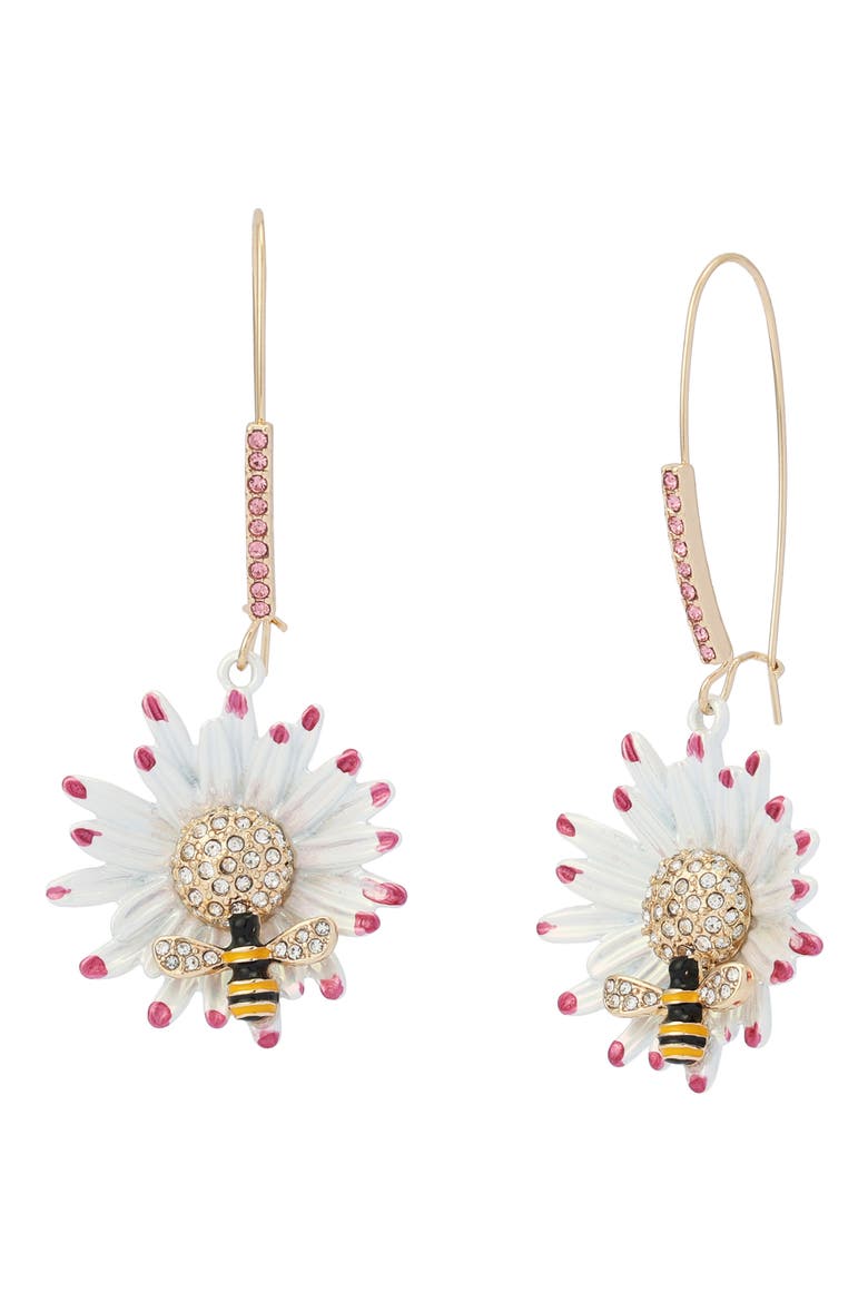 Flower & Bee Statement Earrings, Main, color, WHITE