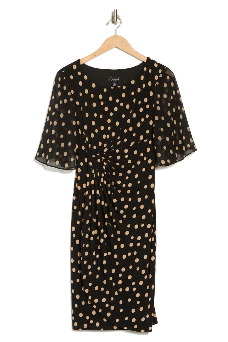 Flutter Sleeve Faux Wrap Dress, Alternate, color, BLACK/ CAMEL