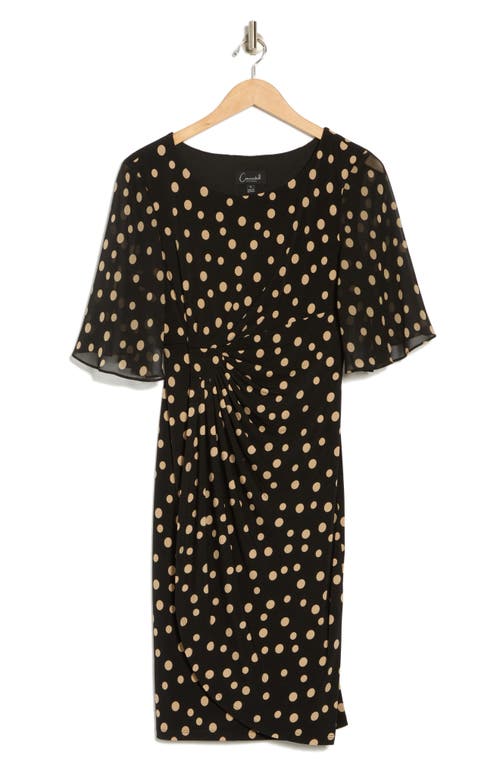 Connected Apparel Flutter Sleeve Faux Wrap Dress In Brown
