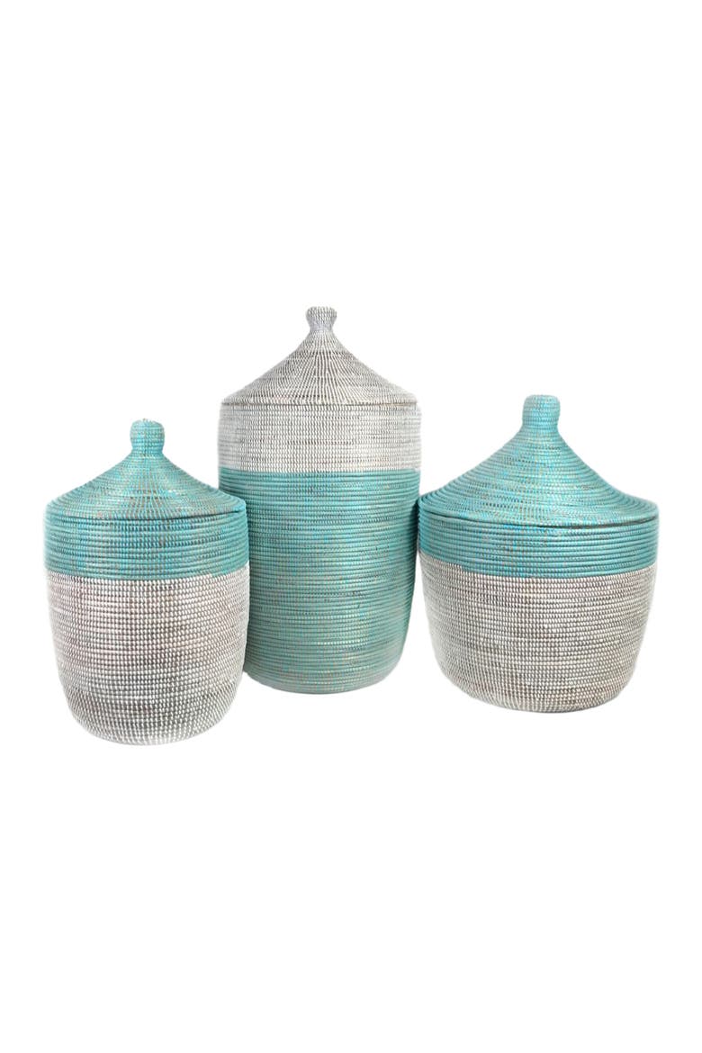 Dou Lid Storage Basket Two-Tone, Alternate, color, Turquoise and White