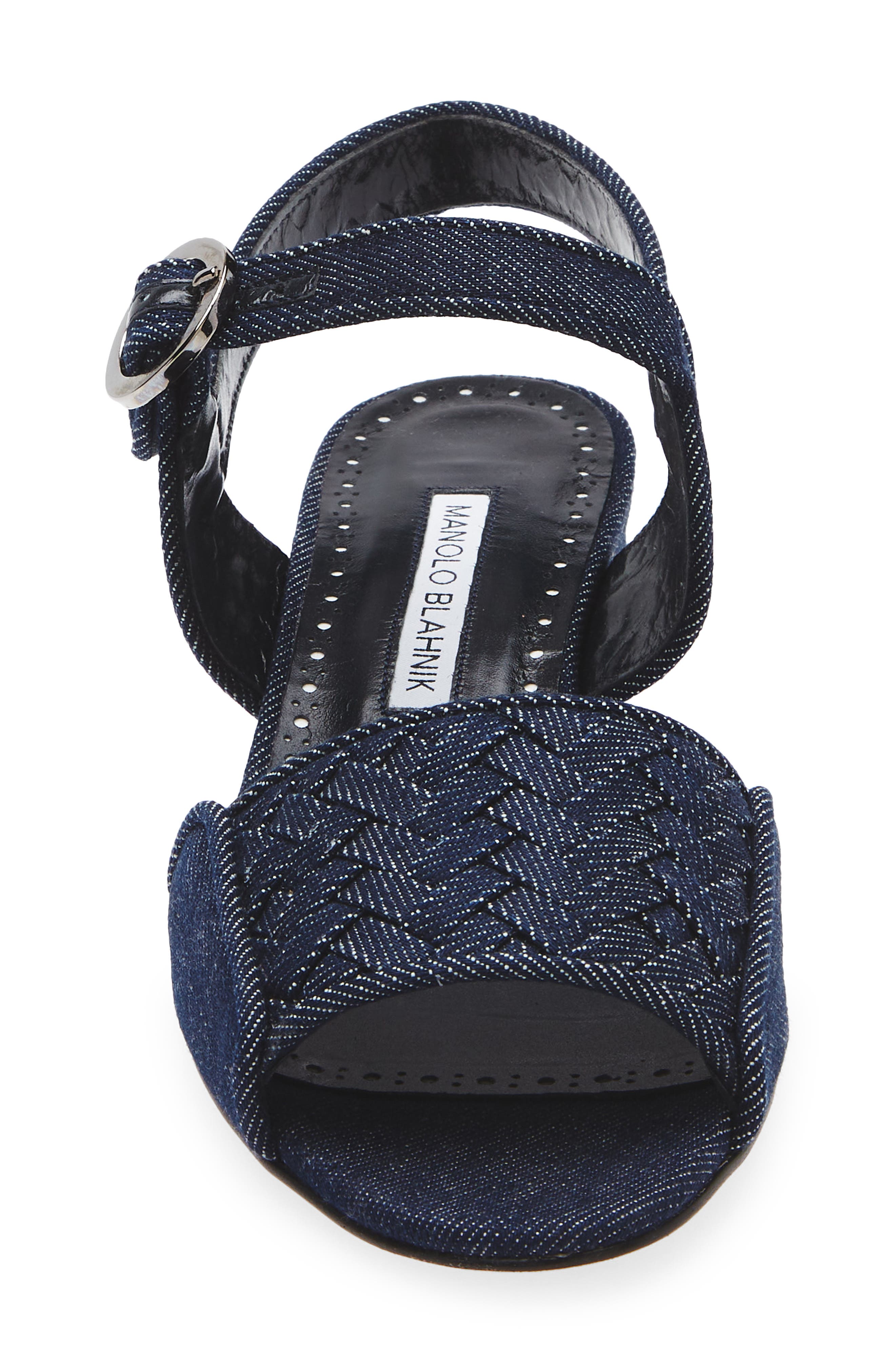 Manolo Blahnik Vibius Block Heel Slingback Sandal, Alternate, color, Dark Blue Chambray