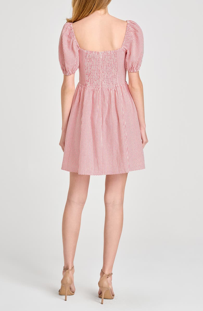 WAYF Leonie Print Puff Sleeve Linen Blend Minidress, Alternate, color, Red Mini Dot