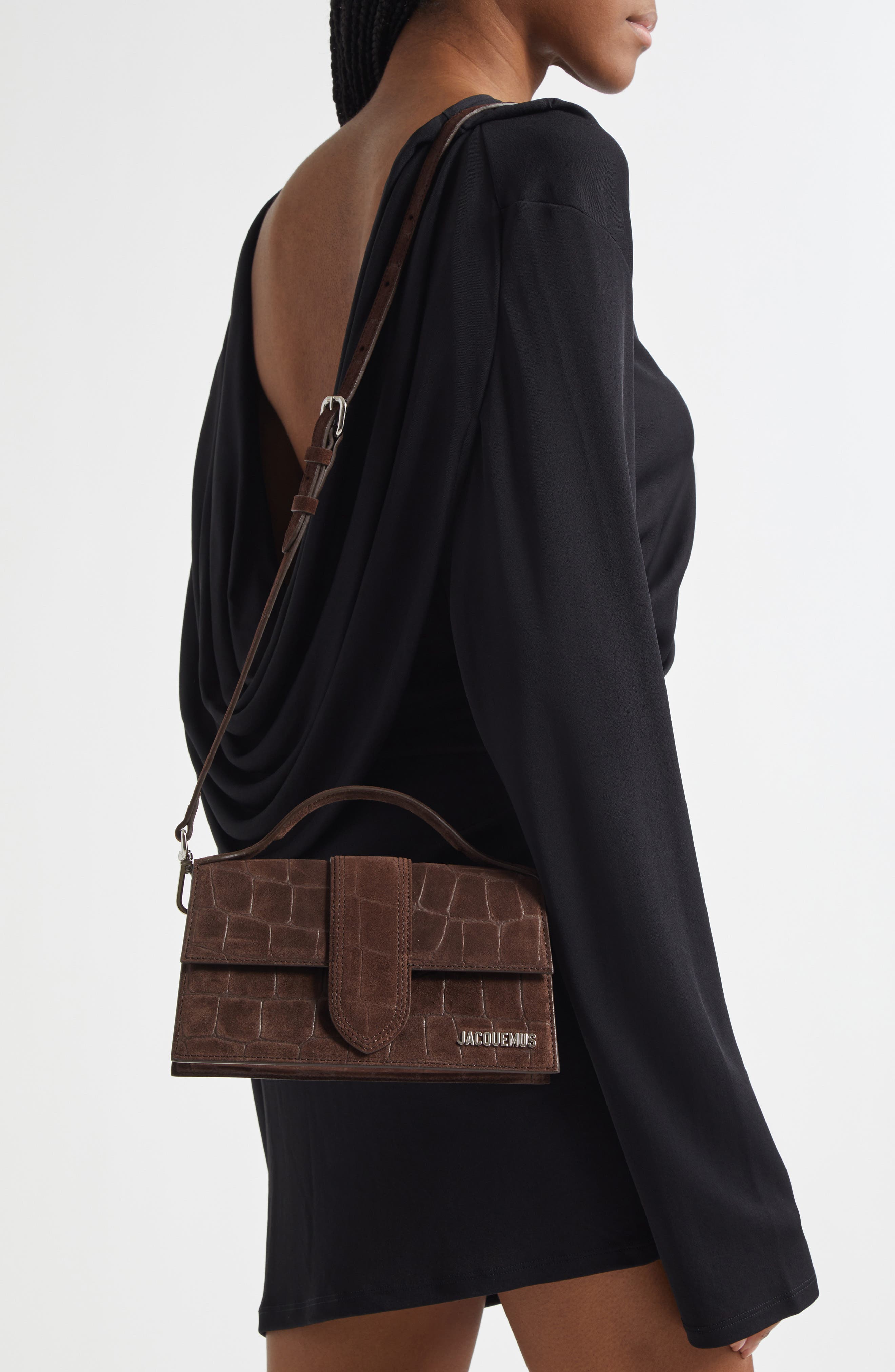 Jacquemus Le Grand Bambino Croc Embossed Suede Crossbody Bag, Alternate, color, 