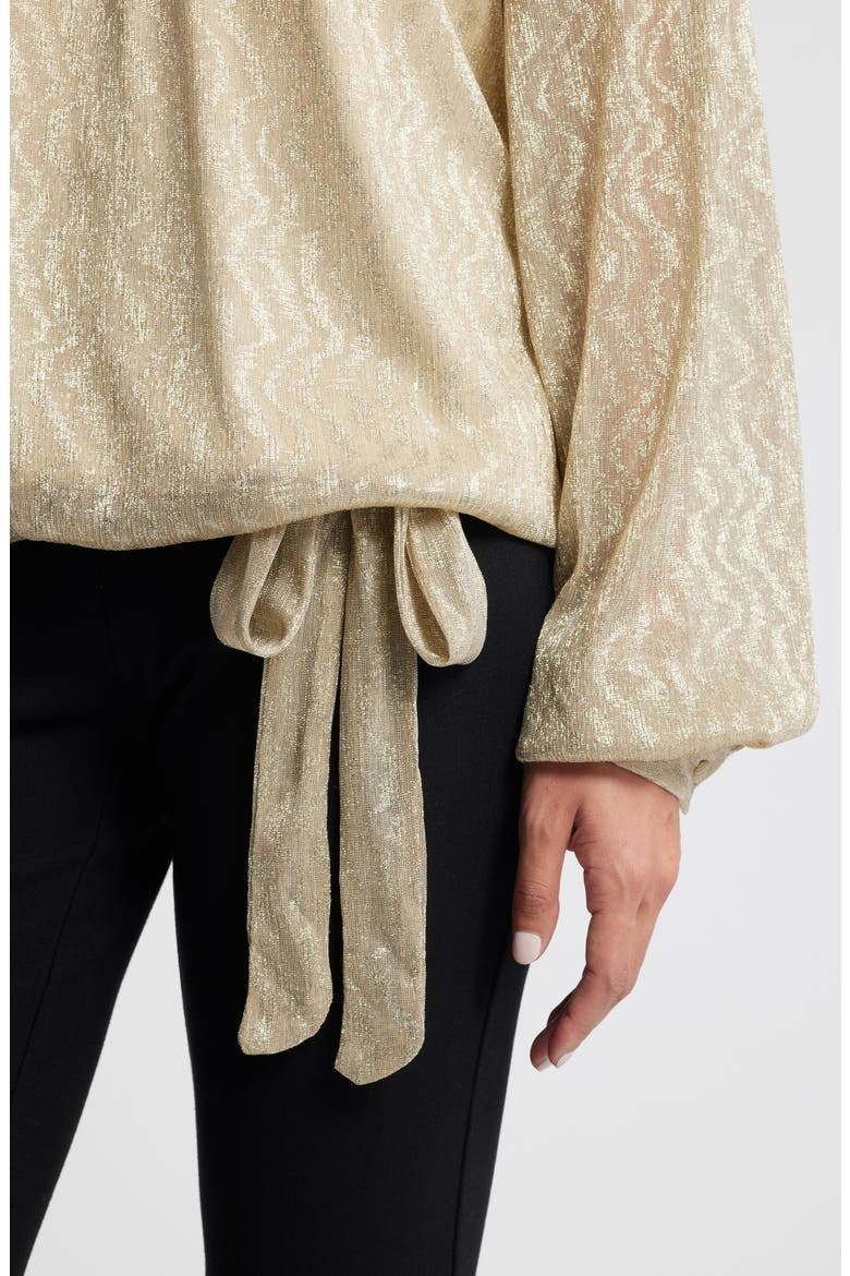 Metallic Tie Hem Off the Shoulder Top, Alternate, color, GOLD