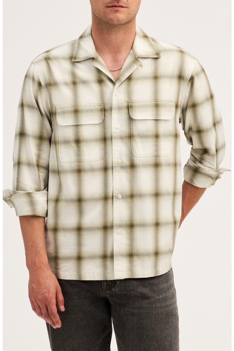 Plaid Long Sleeved Camp Shirt, Main, color, OLIVE DRAB FADE PLAID