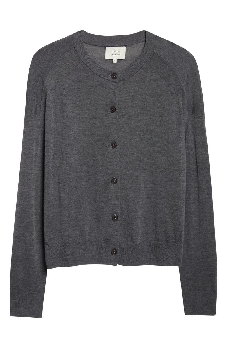 LOULOU DE SAISON Kita Fine Knit Cashmere Crewneck Cardigan, Alternate, color, Anthracite Melange