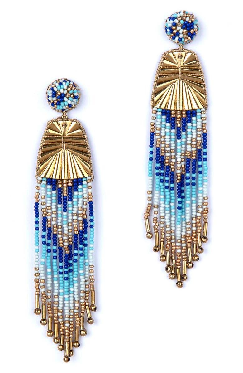 Deepa Gurnani Melba Bead Fringe Drop Earrings, Main, color, Blue