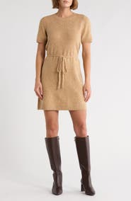 Halogen® Short Sleeve Tie Waist Sweater Dress