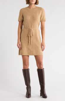 Halogen® Short Sleeve Tie Waist Sweater Dress