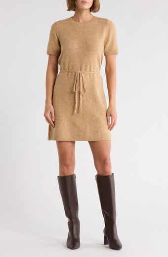 Halogen® Short Sleeve Tie Waist Sweater Dress