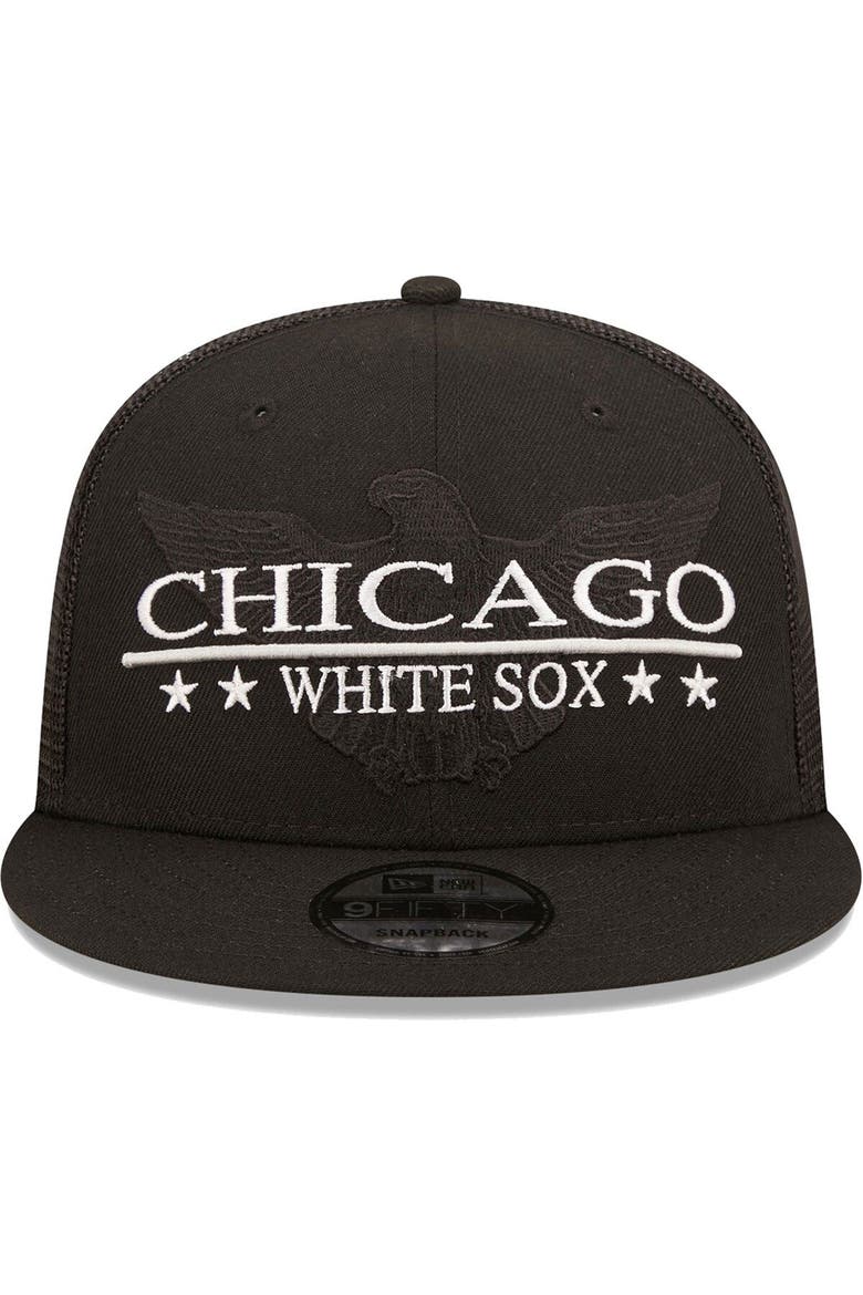Men's New Era Black Chicago White Sox Patriot Trucker 9FIFTY Snapback Hat, Alternate, color, Black