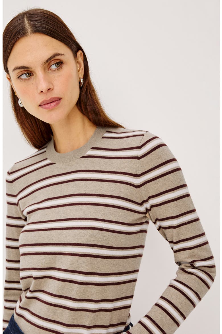 Davie Striped Cotton & Cashmere Top, Alternate, color, HEATHER OAT STRIPE