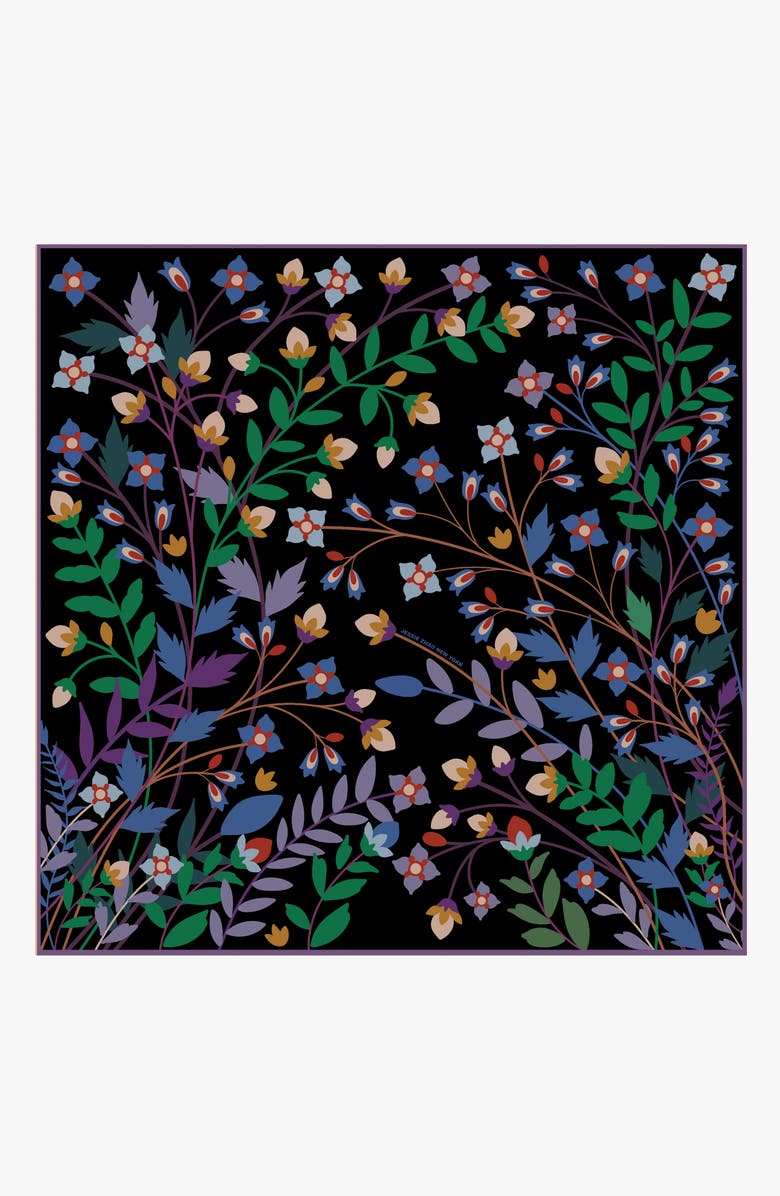 Jessie Zhao New York Double Sided Silk Scarf Of Night Garden, Main, color, Black