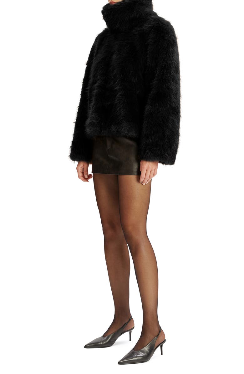 Bardot Renata Faux Fur Turtleneck, Alternate, color, Black