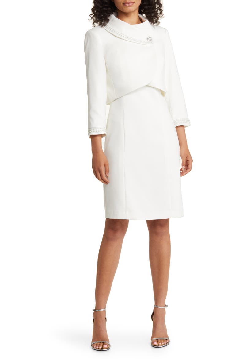 Beaded Jacket & Sheath Dress, Main, color, IVORY