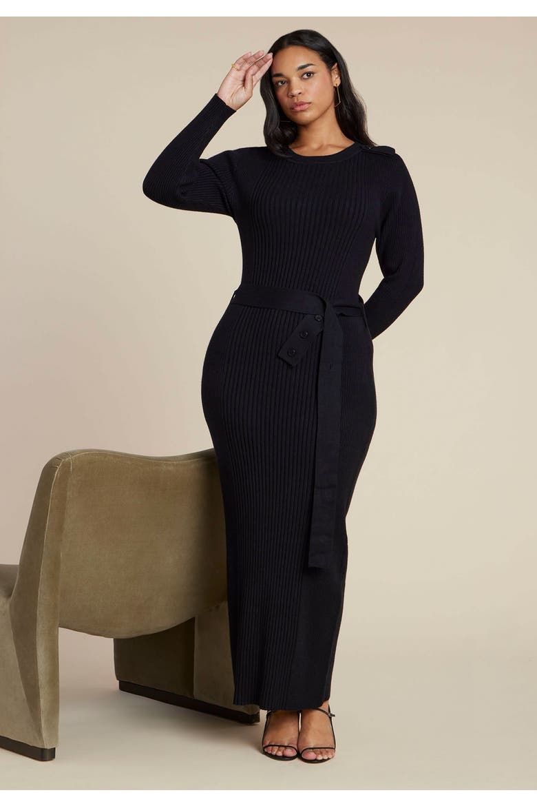Multi Rib Maxi Sweater Dress, Alternate, color, BLACK ONYX