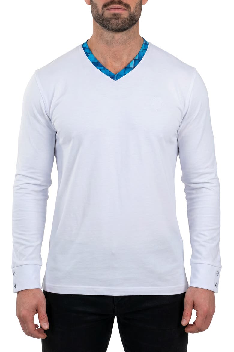 Edison Stretch Cotton Long Sleeve V-Neck T-Shirt, Main, color, WHITE