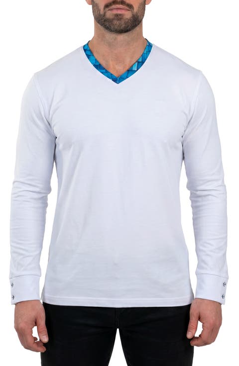 Edison Stretch Cotton Long Sleeve V-Neck T-Shirt