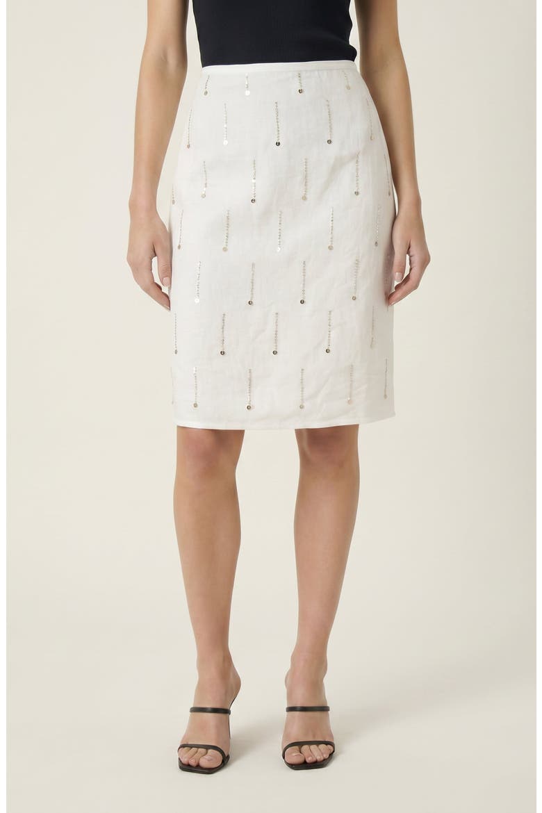Sequined Beaded Embellished Mini Skirt, Alternate, color, White