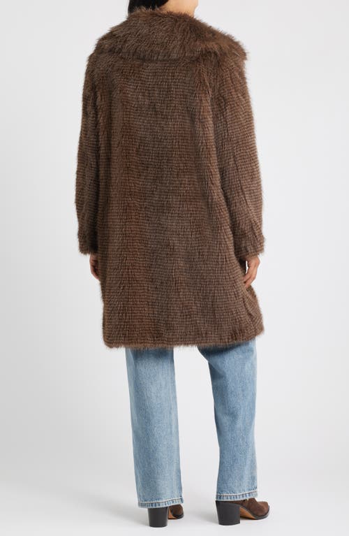 Bernardo Long Faux Fur Coat In Brown