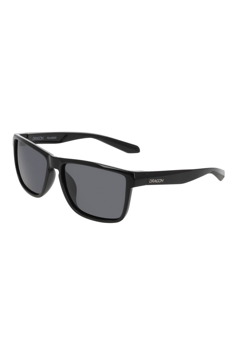 58mm Rectangular Sunglasses, Alternate, color, SHINY BLACK/ SMOKE LENS
