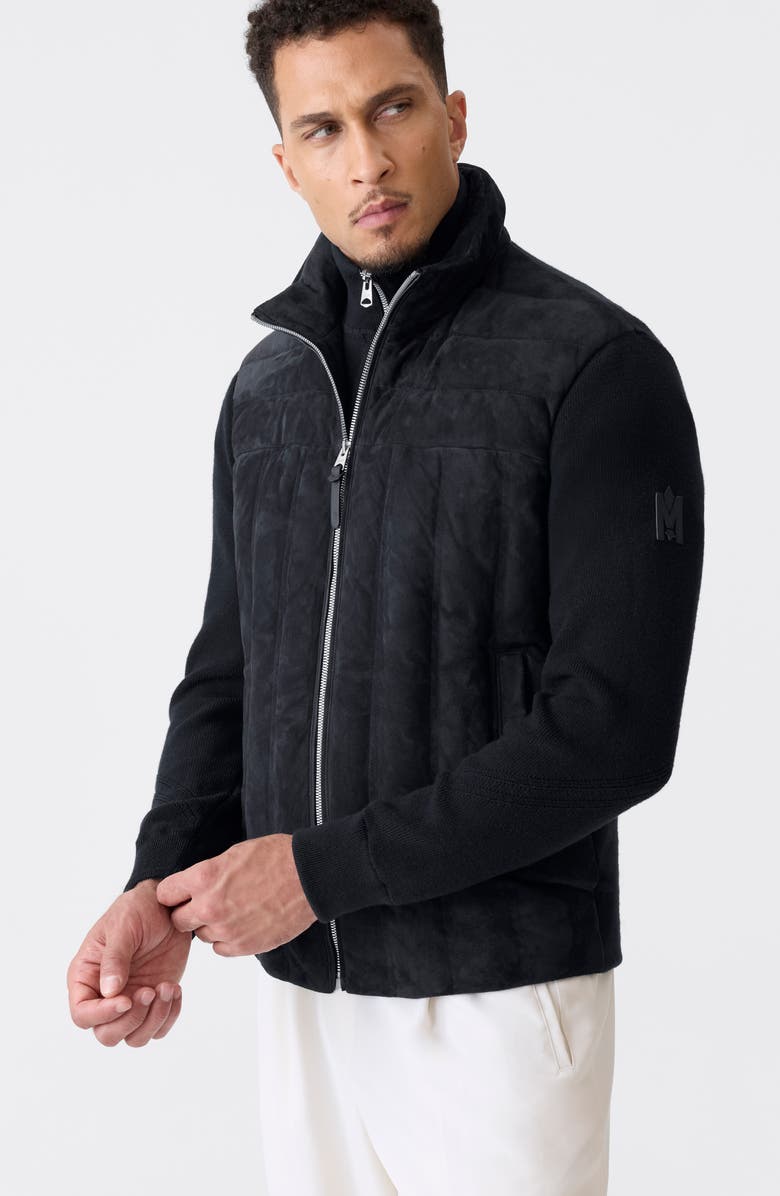 Mackage Landen Suede & Merino Wool Hybrid Down Jacket with Bib, Alternate, color, Navy