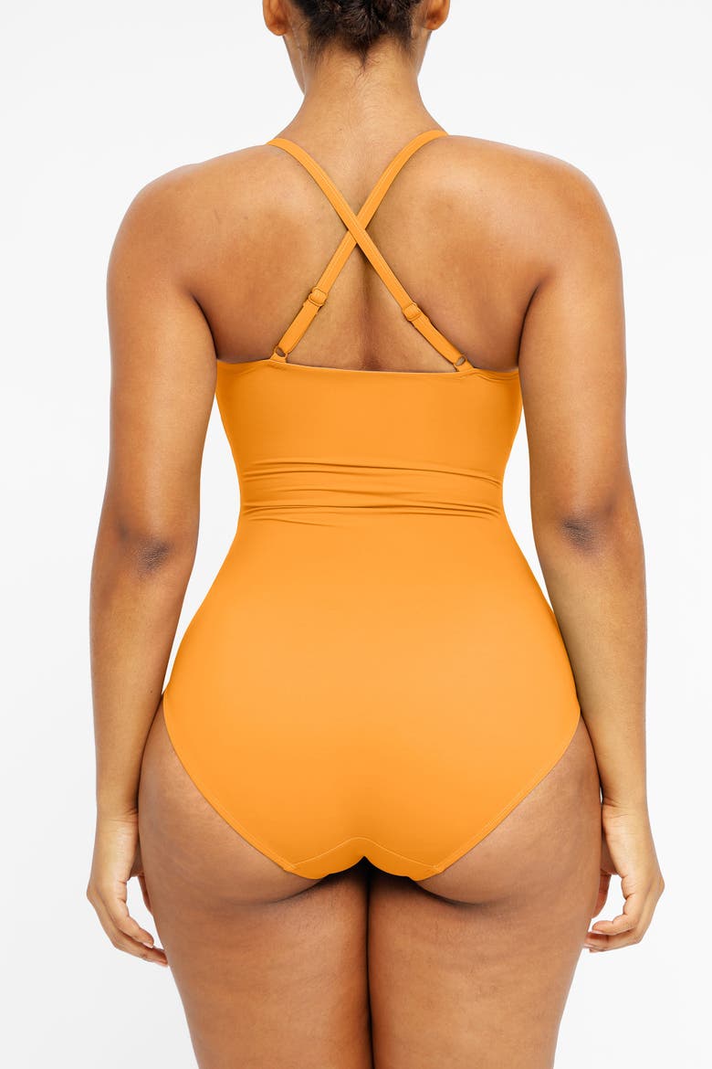 Ruched U-Ring Cutout Shaping One Piece Swimsuit, Alternate, color, Orange Yellow
