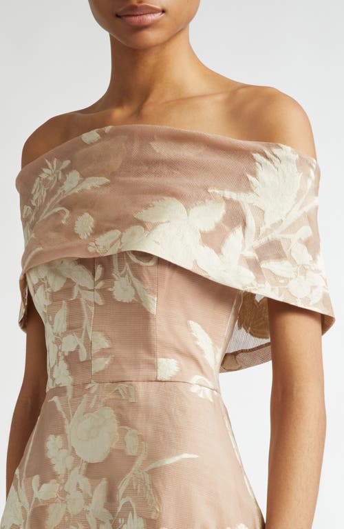 Lela Rose Deedie Floral Fil Coupe Off-the-shoulder Gown In Nude