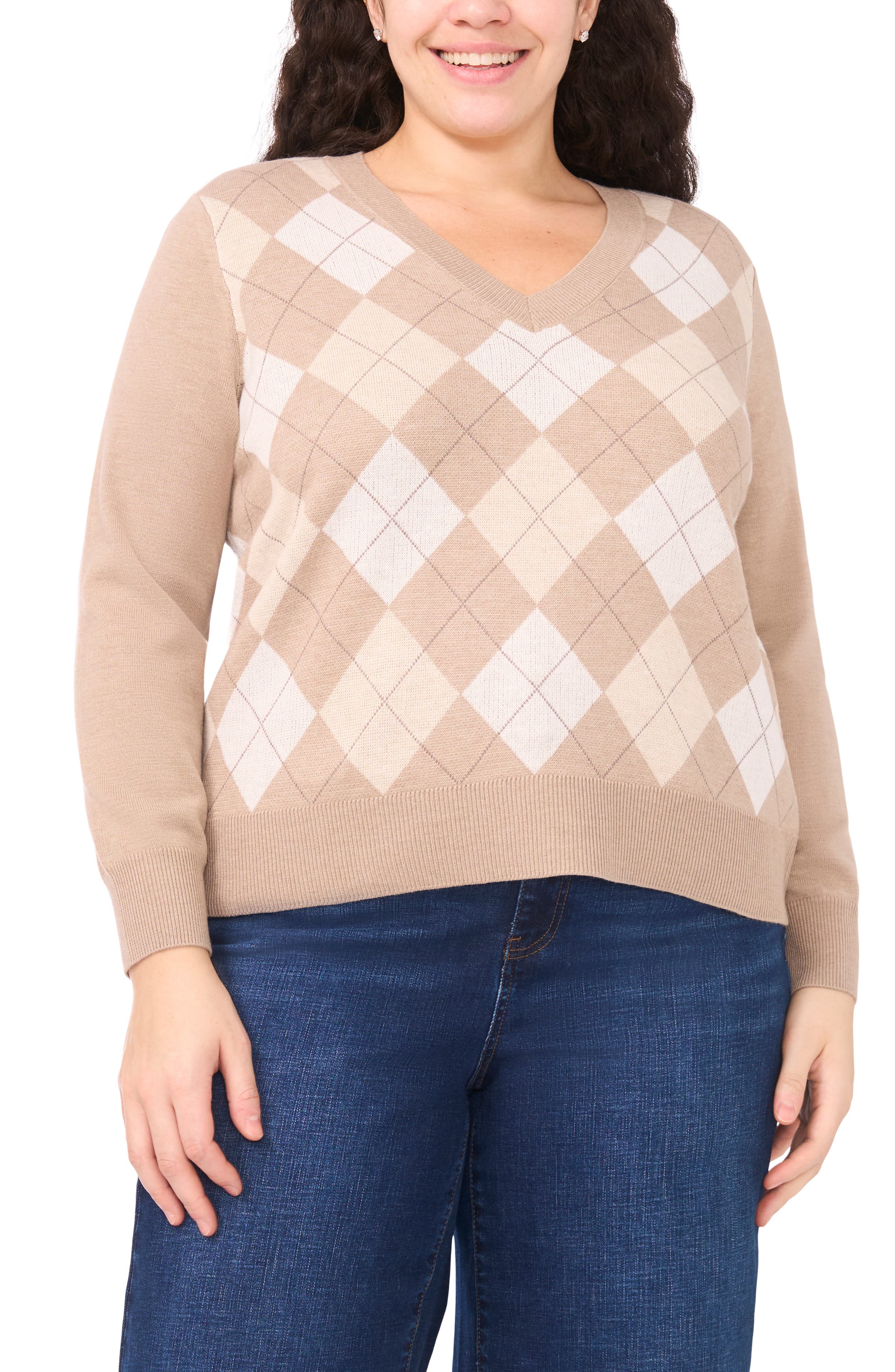 Halogen® Argyle V-Neck Sweater
