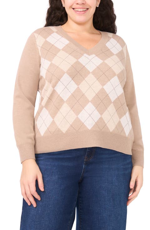 Argyle V-Neck Sweater (Plus)