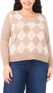 Halogen® Argyle V-Neck Sweater