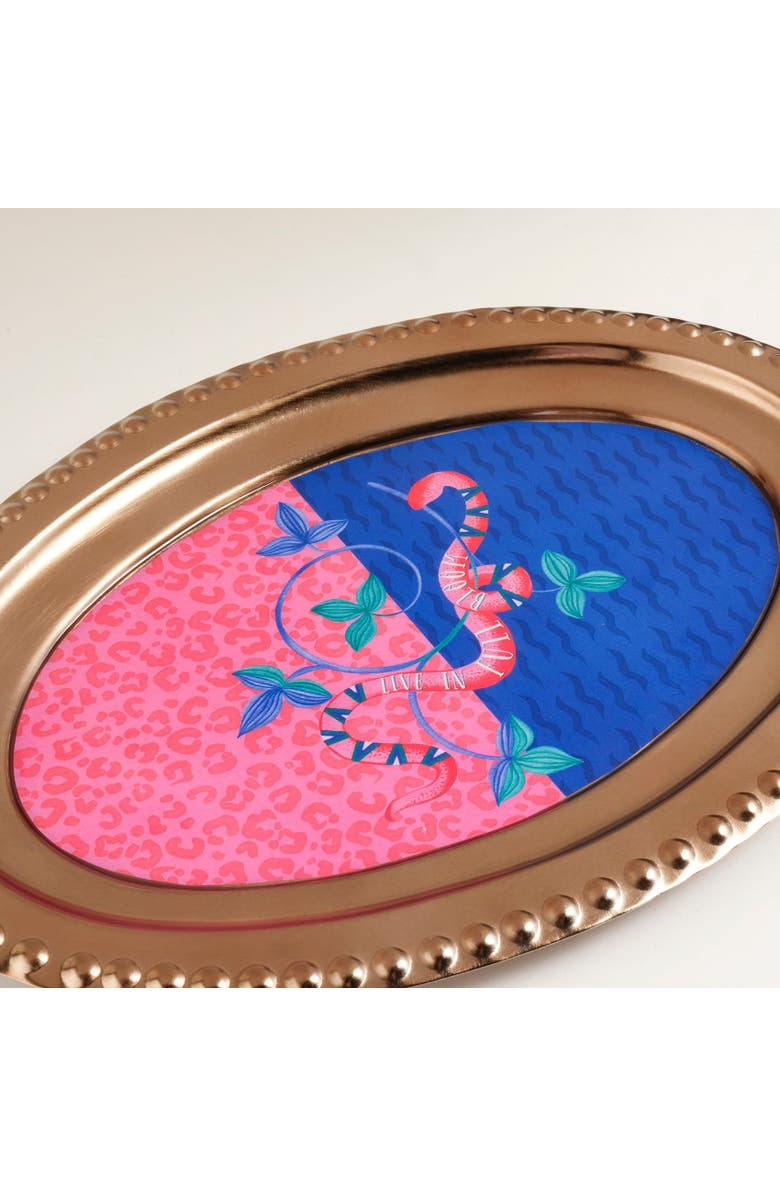 Zsa Zsa Zsu Nanpur Patterned Oval Metal Decorative Tray 12X8 In, Alternate, color, Pink