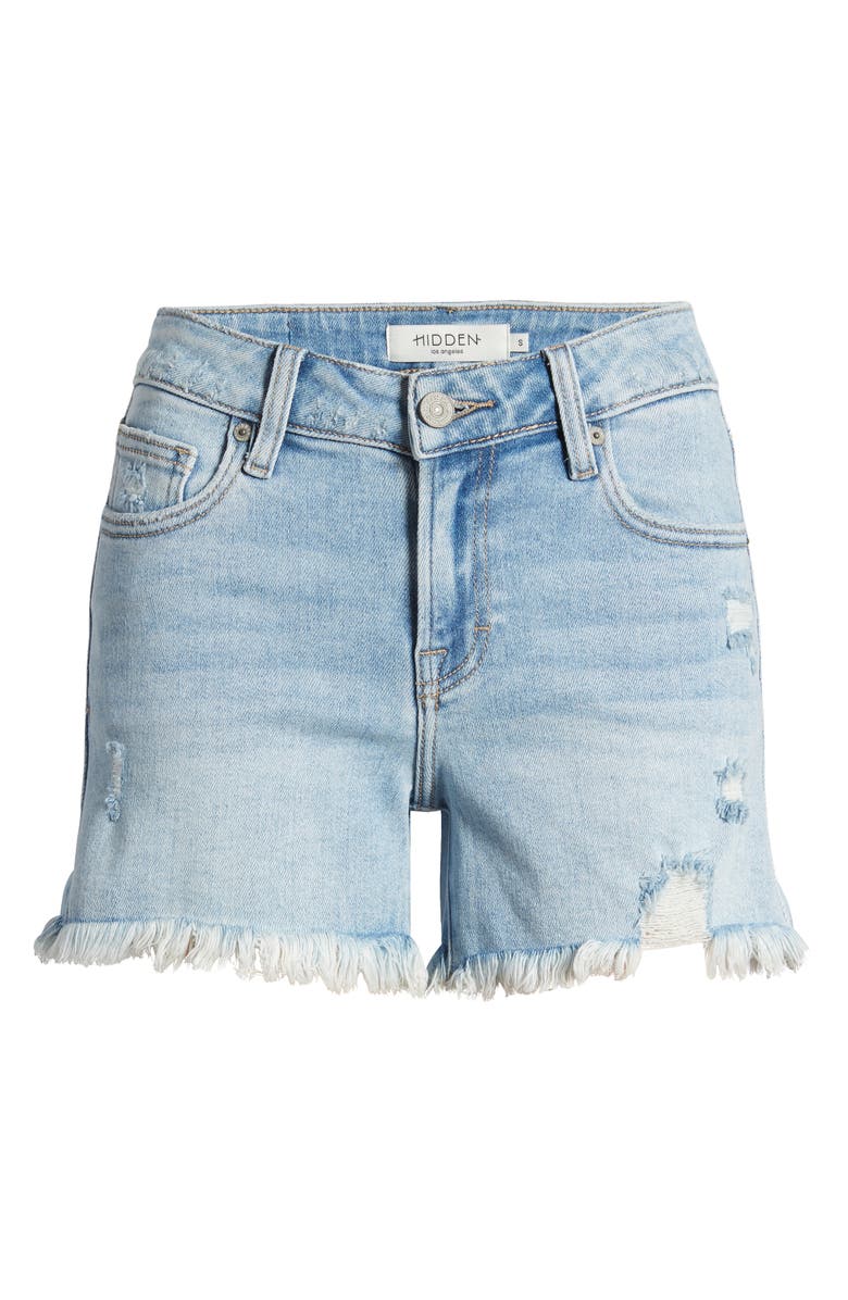 HIDDEN JEANS Frayed Low Rise Denim Shorts, Alternate, color, Medium Wash